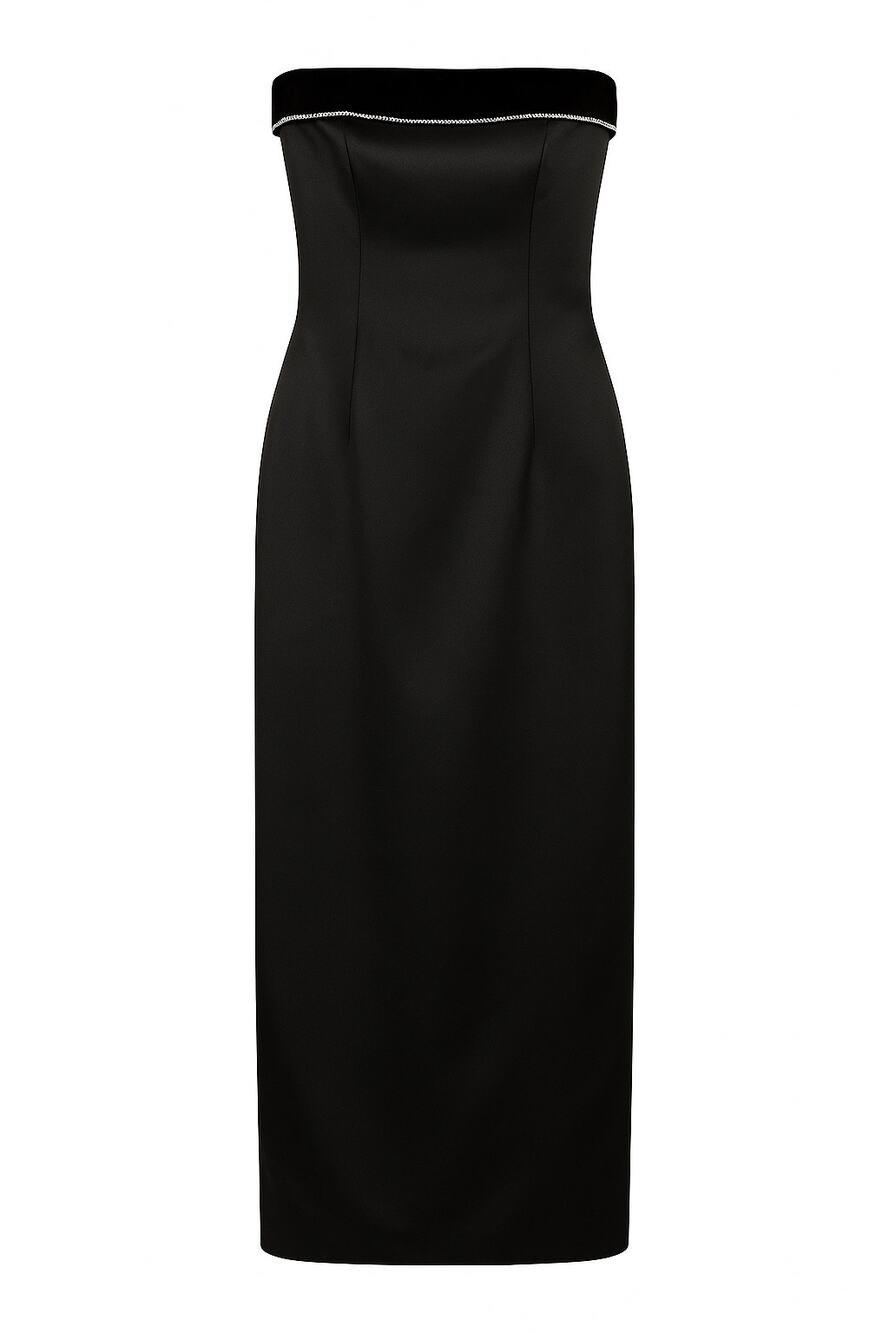 Vintage Scott McClintock Black Velvet & Satin Rhinestone Strapless Gown Sz 8